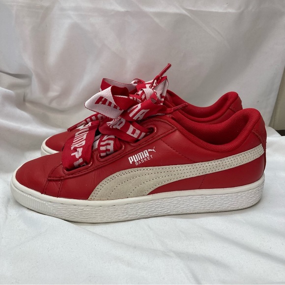 Puma Leather Basketball Court Shoes Size 7 (37.5) Red & White with Puma Laces. - Picture 5 of 12